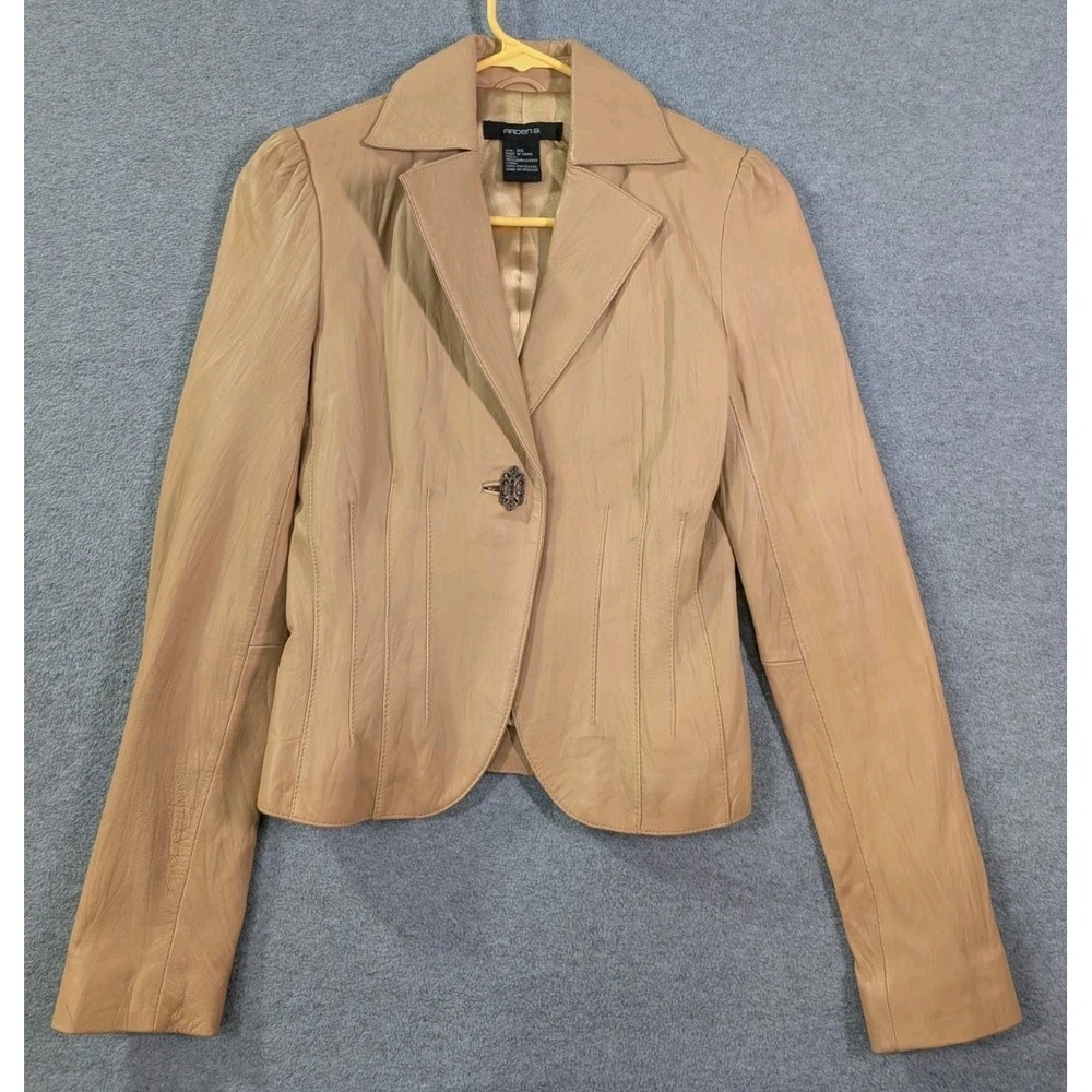 Arden B XS Lamb Leather Blazer Jacket Tan Beige Y2K Fitted Womens Coat